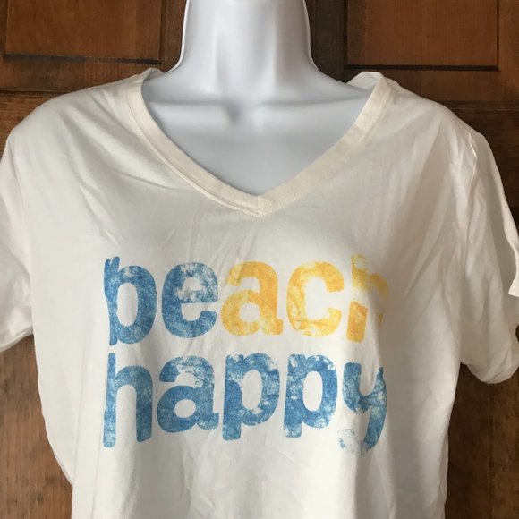 30A Dumpster Diver White V-Neck BEACH HAPPY Tee Made from Plastic Bottles Medium - Picture 2 of 12